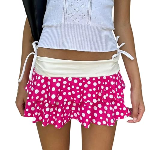 Y2k Layered Ruffle Hem Mini Skirt for Women Casual Polka Dots Printed High Waist Tiered Gothic Short Skirts