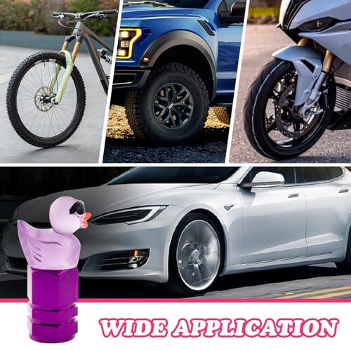 4Pcs Duck Tire Valve Stem Caps - Funny Sunglasses Covers for Wheels, Decorative Cute Car Accessories (Hexagon Purple)