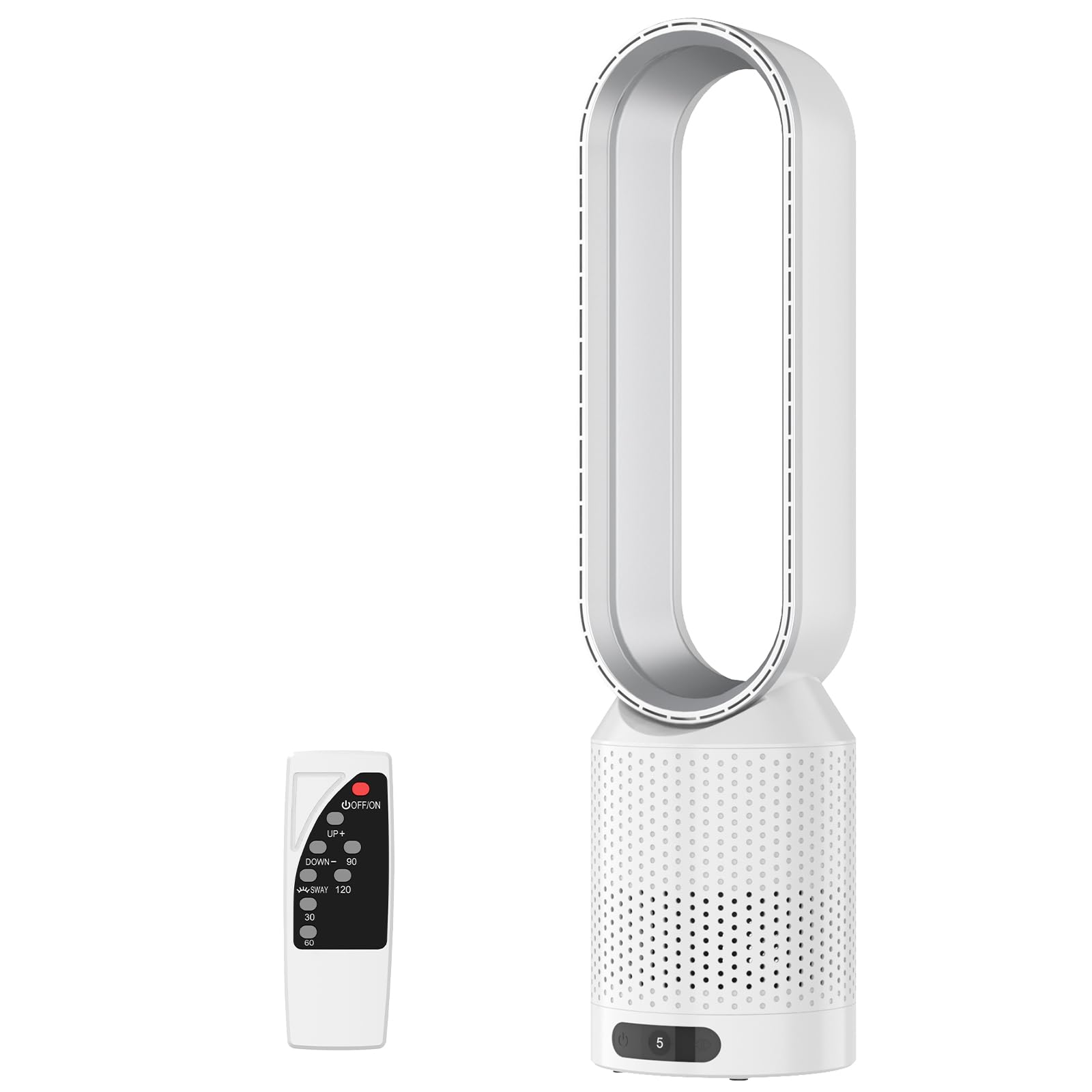 Rotorloser Ventilator mit Fernbedienung, 2in1 Turmventilator & Luftreiniger mit HEPA, 8 Geschwindigkeiten, 90° Oszillation, Timer, Weiß