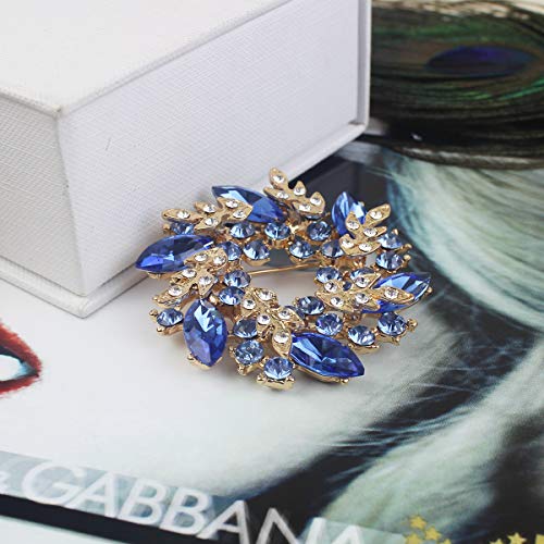 Merdia Bauhinia Brooch Pin For Women Flower Brooch Elegant Simulated Crystal Brooches-Blue #TOP2