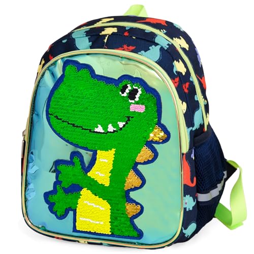 Toddler Backpack for Boys and Girls, Cute Dinosaur Backpack for Preschool or Kindergarten, Sequin School Bag Kids Backpack