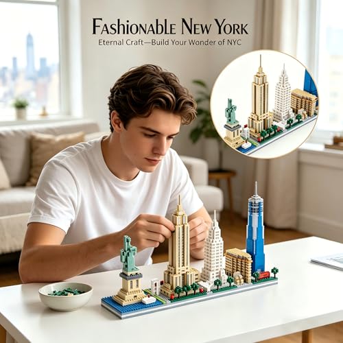 Image of New York City Skyline Micro Blocks Set for Adults, 3452 Pcs Mini Iconic NYC Architecture Building Block Sets, Gift for Teen 14+ Home Office Decor