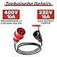 NWP Adapter 1,5m 16A 400V Stecker Starkstrom auf 230V Schuko Kupplung - IP44-3x2,5mm² Gummischlauchleitung