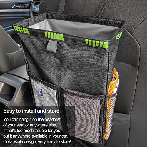 Image of KEVWR Waterproof Oxford Garbage Bag With 4 Storage Pockets, Hanging Car Trash Can, Foldable Leakproof Trash Bin, Portable Large Capacity Auto Organizer, Fit For Truck, SUV, Home, Office