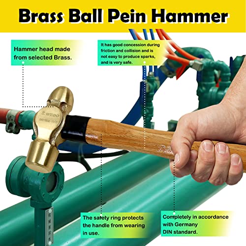 Image of WEDO 3PCS Brass Ball Peen Hammer Set, 24 oz+32 oz+40 oz(1-1 /2lb+2lb+2-1 /2lb), Brass Ball Pein Hammer Set with Wooden Handle, Die-Forged, Corrosion Resistant, DIN Standard
