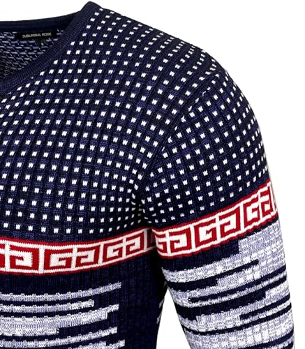Subliminal Mode - Jersey de punto para hombre con cuello en V con cordones - Estilo básico - Corte ajustado - Jersey de punto de invierno de manga larga BX52156, azul marino, L - imagen 4