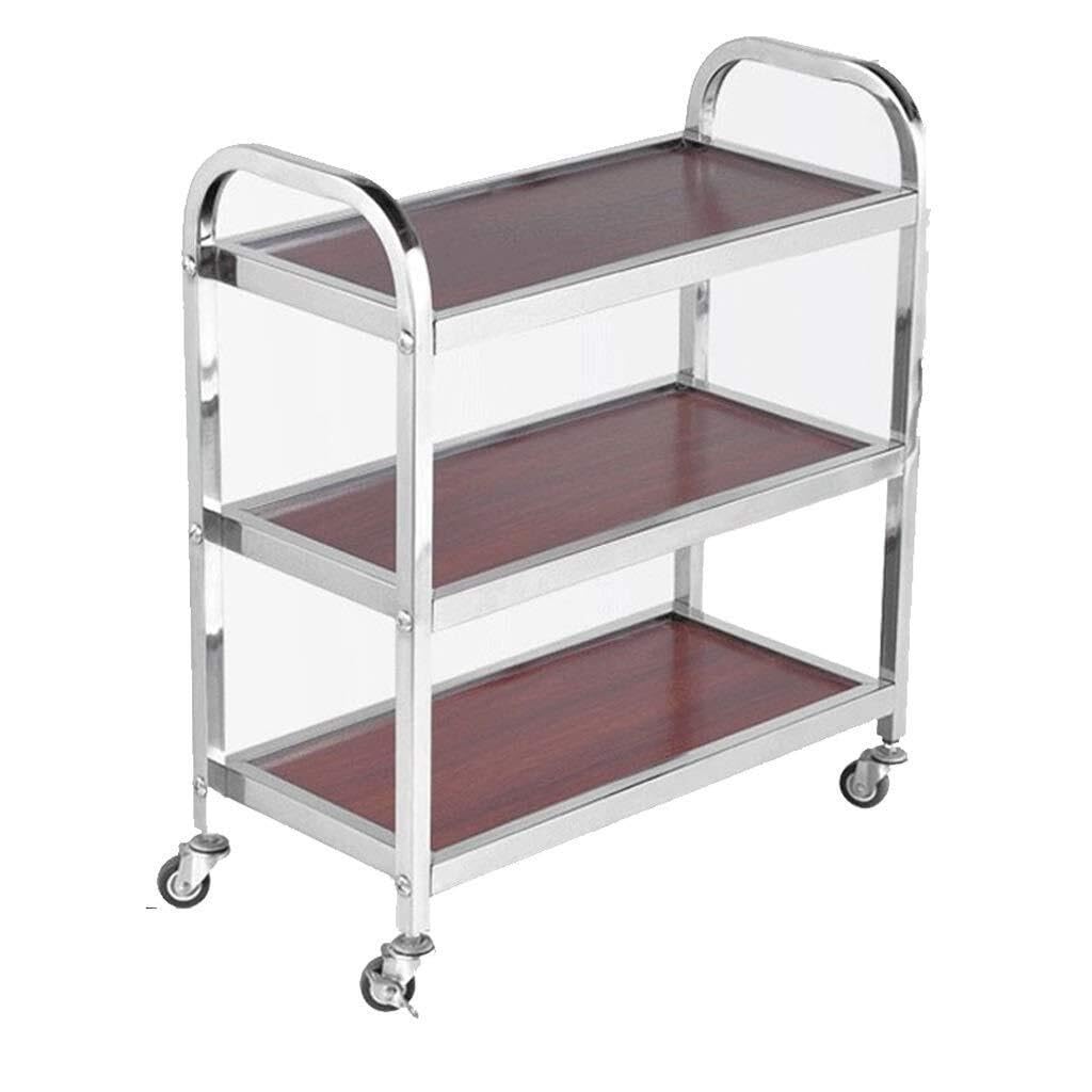 JYBNBBE 3-Tier Stainless Steel Kitchen Storage Cart with Wooden Top Rolling Utility Trolley on Wheels with Brake Versatile Serving Cart for Kitchen nization and Dining,A-65 * 30 * 73cm