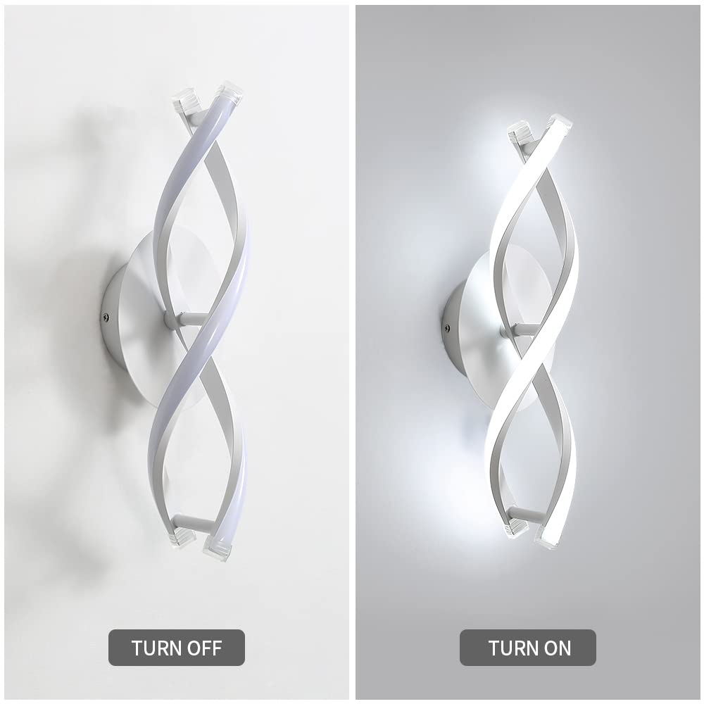 Comely Lámpara de Pared LED 16 W (~1800 lm) – Diseño Curvo Blanco-Plateado 6500 K – Iluminación Interior para Dormitorio, Salón, Pasillo o Escalera