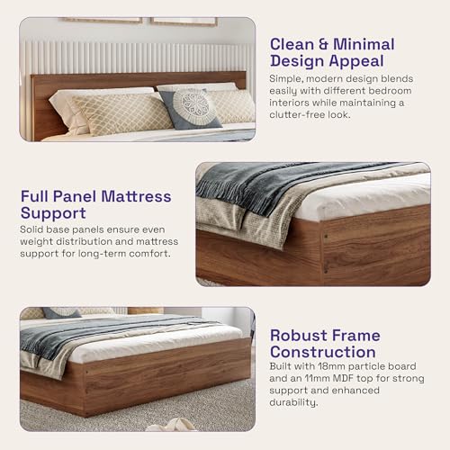 Image of Wakefit Bed | 1 Yr Warranty | King Size Bed, Comes with Storage Box, Noise-Free, Density: 680-750 kg /m, Termite & Borer Resistant, Fits Mattresses Up to 8 Inches (Taurus 72 x 72 - Columbia Walnut)