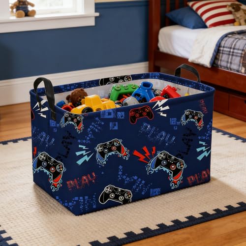 Image of Rectangular Game Basket for Boys,Game Storage Bin,Boy Storage Basket,Collapsible Storage Bin,Gift Organizer, Shelf Baskets,Boy Room Decor(Blue Game)