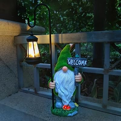 JOYBEE Garden Statues Gnome with Solar Lantern Outdoor Decor-Gnomes Solar Figurines Lights Decorations for Patio Yard Lawn Ornaments-Gifts for Women Mom Grandma