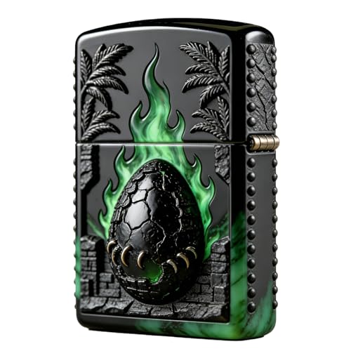 Encendedor de queroseno, diseño tallado en huevo 3D, tapa abatible reutilizable, resistente al viento, molienda de ruedas, perfecto para uso diario, encendedor portátil de fogata, idea de regalo única