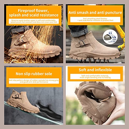 Micoklinlin Mens Steel Toe Shoes Breathable Leather Welding Shoes Lightweight Slip-on Safety Shoes Casual Work Boots3