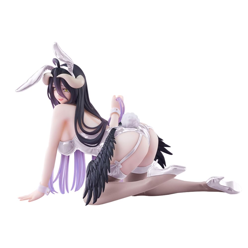 Zhongkaihua Albedo Anime Bunny Girl Figure Albedo Figure Kneeling Position Statue Model Desktop Ornament Collectible Gift （White Ver. 12cm