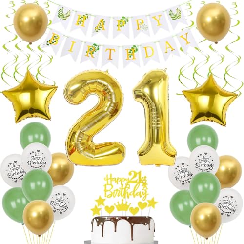 Balões verdes dourados 21 anos aniversário mulher homem decoração aniversário 21 mulher aniversário balão ouro verde balões 21 anos homem aniversário, ouro decoração para bolo aniversário 21 anos