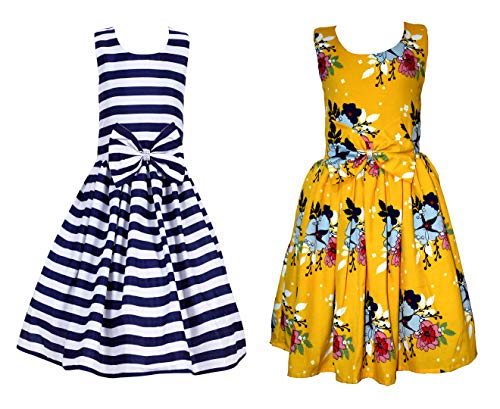 Image of Casual Frock for Baby Girls,Blue Printed and Olive Printed,Pack of 2