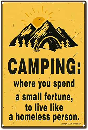 Image of Vintage Metal Tin Sign Camping Camper Metal Sign Man Cave Decor Garage Bar Pub Retro Camp Signs for Campers 8X12inch