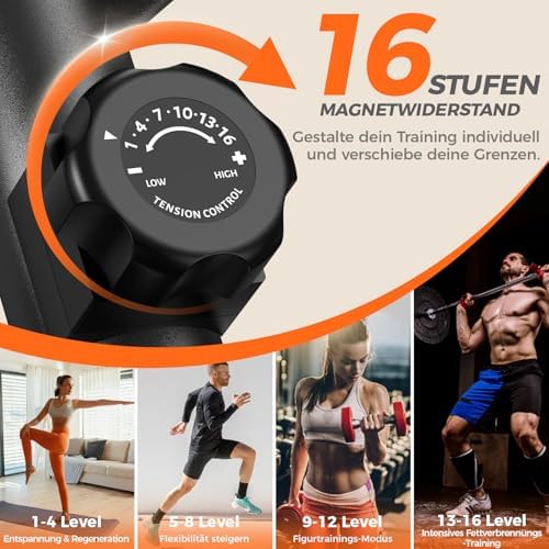 Bild 2 - pooboo Ellipsentrainer, mit 16 Widerstandsstufen und extrem leisem magnetischem Antriebssystem, Ellipsentrainer für zu Hause mit LCD-Monitor und 15,5-Zoll-Schrittlänge, 350 lbs Tragkraft