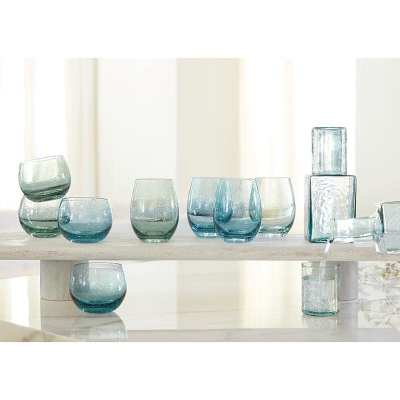 Santa Barbara Design Studio Seeded Glass Roly Poly Drink Tumbler, Green, 10-Ounce
