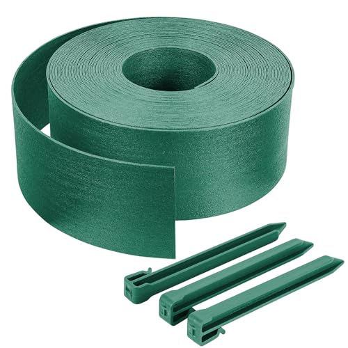 VOUNOT® Bordo Giardino Flessibile, Bordi Aiuole PE Bordura per Prato con Picchetti di Fissaggio, Lunghezza 20m Altezza 13cm Spessore 3mm, Verde