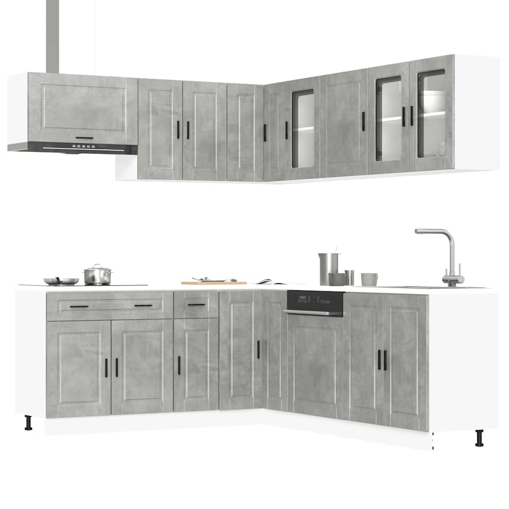 Set di mobili da cucina Porto grigio cemento, materiale in legno, durevole, piedini regolabili, molto spazio, per la cucina