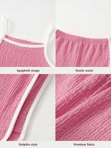 Image of Girls Summer Clothes 4 Piece Cute Outfits Cami Tank Top and Dolphin Shorts Sets for Kid Casual, Dance, Beach