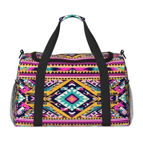 Duffle Bag Boho Aztec Print Travel Duffel Bags for Men Women with Adjustable Strap Carry on Gym Bag Overnight Weekender Bag