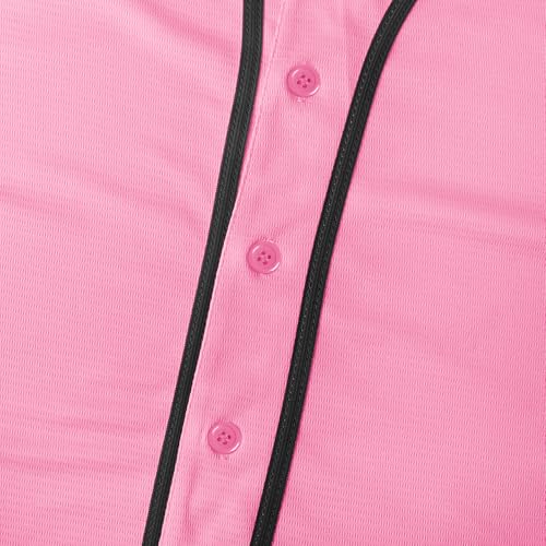 Blank Baseball Jersey, Short Sleeve Plain Jersey Shirt Sports Hip Hop para Hombre y Mujer (Large, Pink) miniatura 6