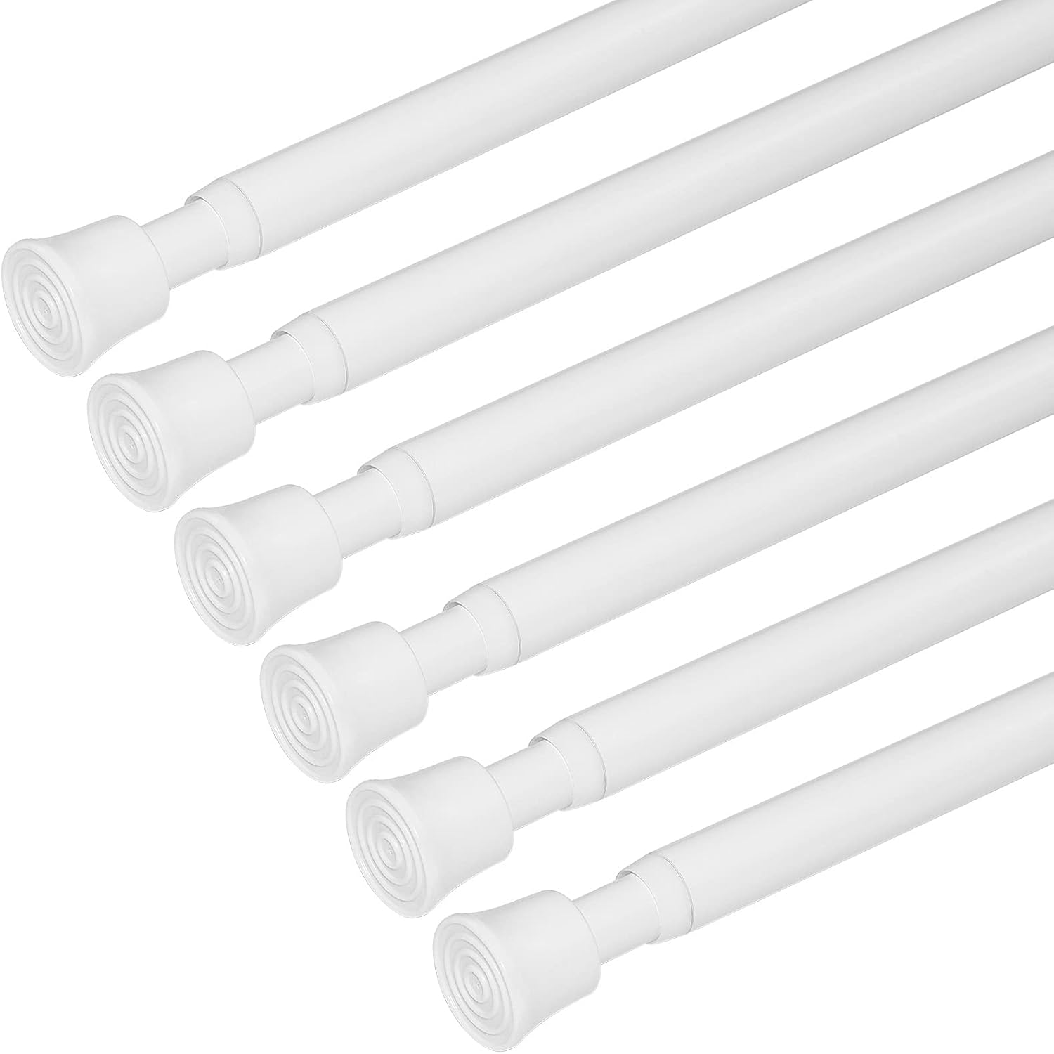 KXLife 6Pcs Spring Tension Rods for Windows 28 to 49 Inch, Window Rod Bar, Small Tension Rod Expandable Adjustable Curtain Rod for Kitchen Window, Doorway, Bathroom (White) 6 Pcs 28-49 Inch