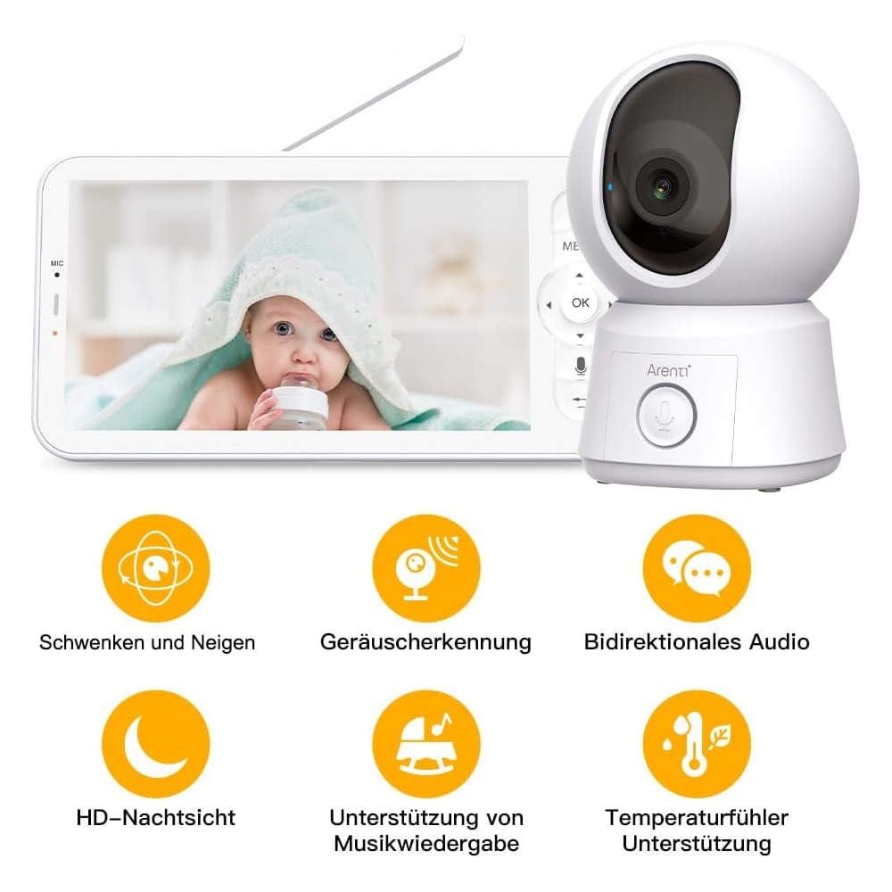 ARENTI AINanny B2 Kit Vigilabebés Full HD con Pantalla LCD de 5 Pulgadas, cámara, Giro e inclinación con Seguimiento automático