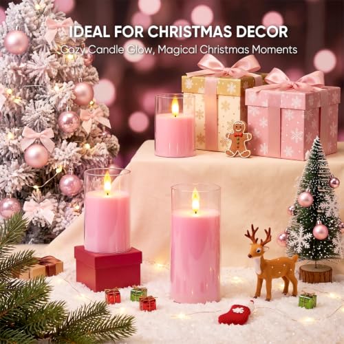 Image of Raycare Battery Operated Flameless Pillar Candles with Remote Timer, Pink