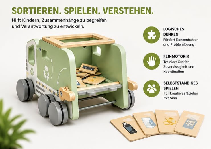 Generisch Holz-Müllwagen Spielzeug für Kinder | Montessori, Motorik