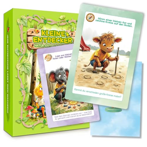 printara Entdeckerkarten Outdoor für Kinder ab 5 Jahren – 55 Spielkarten + Stickerbogen & Drehscheibe – Kinderspiel im Grünen mit Lerneffekt – kompakt & robust