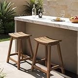 Ciokea 2 Set 24' Outdoor Bar Stools Heavy Duty HDPE Counter Height Bar Stools Weatherproof Patio Seats Modern Waterproof BarStools for Bar Deck Balcony Kitchen Counter Yard, Teak