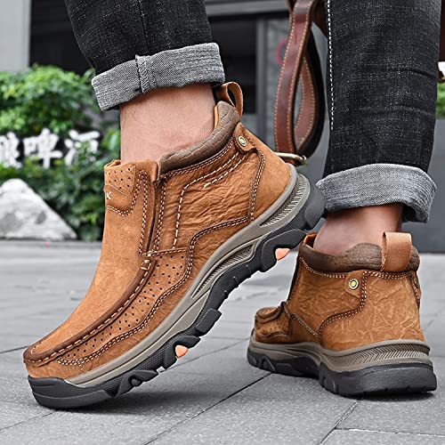 Image of MOSTELO Mens Slip On Casual Loafers Classic Outdoor Leather Walking Hiking Shoes Comfortable for Work Office Dress Outdoor High Top