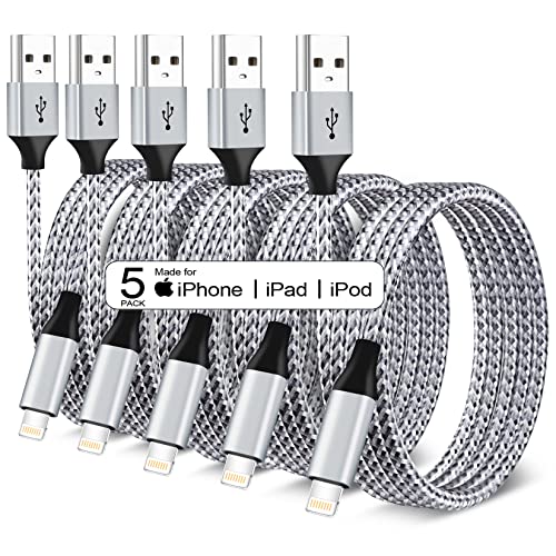 iPhone Charger Lightning Cable,iPhone Charging Cord [MFi Certified] 5Pack 3/3/6/6/10FT Nylon Braided iPhone Charger Cable,USB to Lightning Cable for iPhone 14Pro/13/12MiNi/11/XR/X/8/7/6/5/SE,AirPods