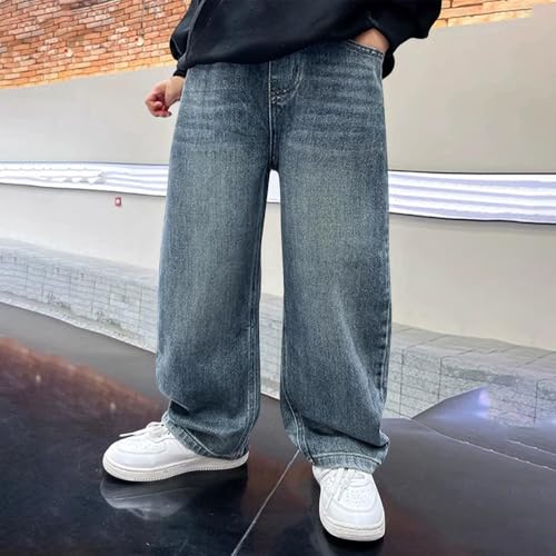 Boys Jeans Baggy Casual Straight Wide Leg Denim Pants Kids Trendy Back to School Clothes Elastic Waist Preppy Trouser2
