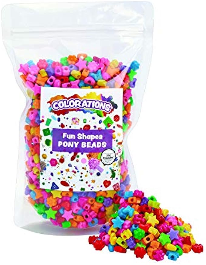 Colorations Fun Shaped Pony Beads, 1 lb, Set of 1800 Beads, Tie Hole 0.32 Inch, Crafts, Hobbies, Arts and Crafts, Fun, Art Supplies, Fun Shaped Pony Beads