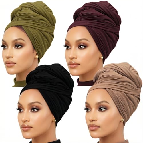 Nonbongoy 4PCS Head Wraps for Black Women Stretch Headwraps Large Hair Wraps Hijab Scarves for...