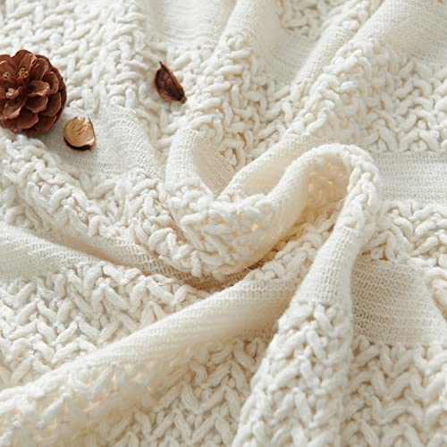 Jinchan Knit Throw Blanket Ivory Soft Couch Throw Blanket With Tassels Spring Bed Throw Blanket Indoor Outdoor Travel Warm Coverlet For Sofa Comforter Living Room Decor Nursery Gift 50 X 60 Inch #TOP4