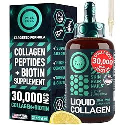 Liquid Collagen for Women and Men - 30,000mcg Hydrolyzed Collagen Peptides Liquid with Biotin Vitamins for Hair, Skin, Nails & Anti-Aging - Lemon Liquid Drops, 2oz, up to 2-Month Supply, Made in USA