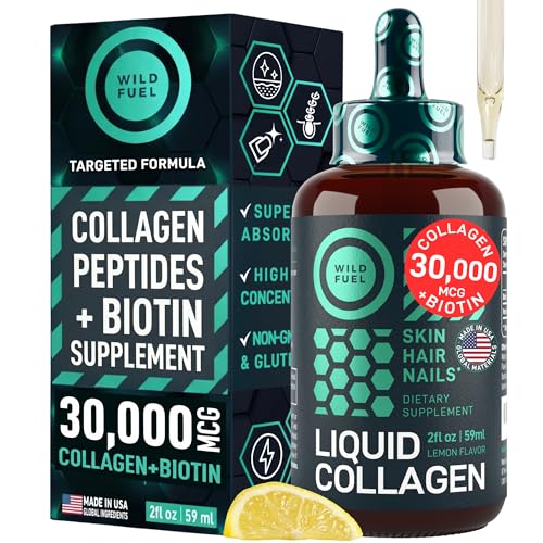 Liquid Collagen for Women and Men - 30,000mcg Hydrolyzed Collagen Peptides Liquid with Biotin Vitamins for Hair, Skin, Nails & Anti-Aging - Lemon Liquid Drops, 2oz, up to 2-Month Supply, Made in USA