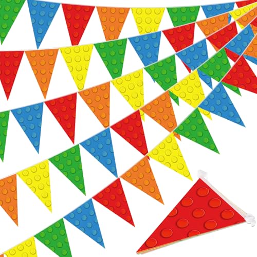 Image of Tiamon 5 Pcs Building Block Birthday Party Triangle Decoration 49.2 Ft
