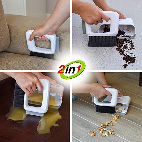 BRITENWAY Mini Dustpan and Squeegee Small Hand Broom Counter Brush Cleaning Set with Squeegee Edge, Kitchen and Bathroom Handbroom for Countertops or Personal Areas