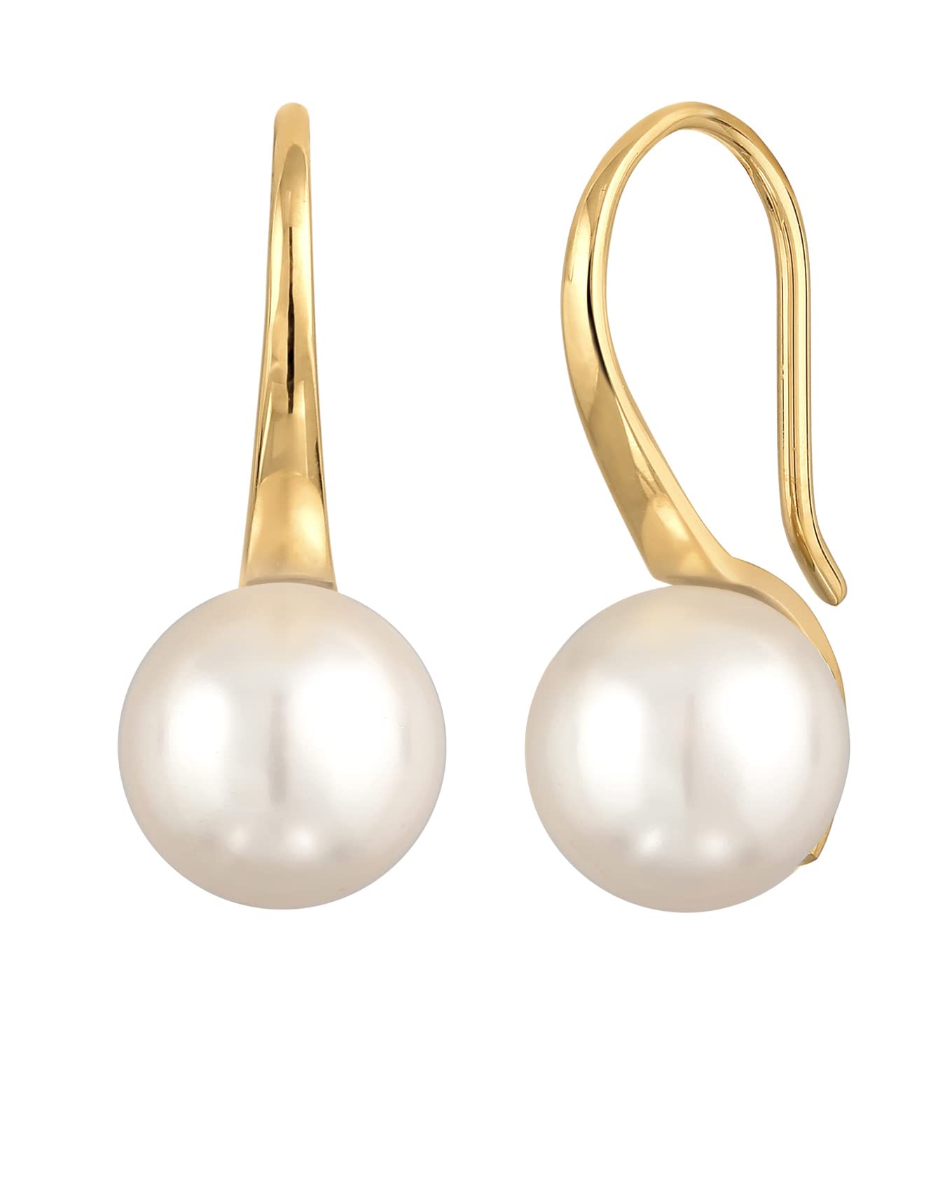 Nenalina Pendientes de mujer con perla de plata de ley 925 chapada en oro, pendientes de plata con perla redonda de 10 mm, perlas doradas, pendientes de boda 0301530322