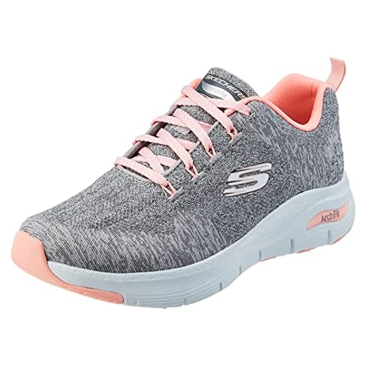 Skechers Women's Low-Top Sneaker, Gray Knit Pink Trim, 10