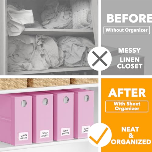 Image of SpaceAid 4 Pack Bed Sheet Organizers and Storage, Foldable Sheet Organizer for Linen Closet, Sheets Set Folder Keeper with Window XL (Queen & King Size) Bedding Container (Pink, 4 Pack)