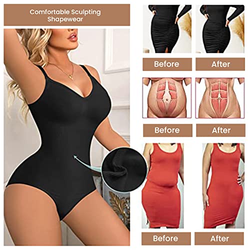 Image of 2 Pack Bodysuit for Women - Seamless Tummy Control Shapewear Sculpting Thong Sleeveless Women Body Shaper
