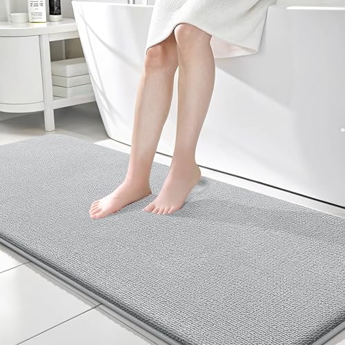 Image of OLANLY Thick Memory Foam Bathroom Runner Rugs 70x24, Extra Soft Absorbent Long Bath Rug, Quick Dry, Non-Slip, Machine Washable Bath Mat for Bathroom, Tub and Shower, Home Decor Accessories, Light Grey