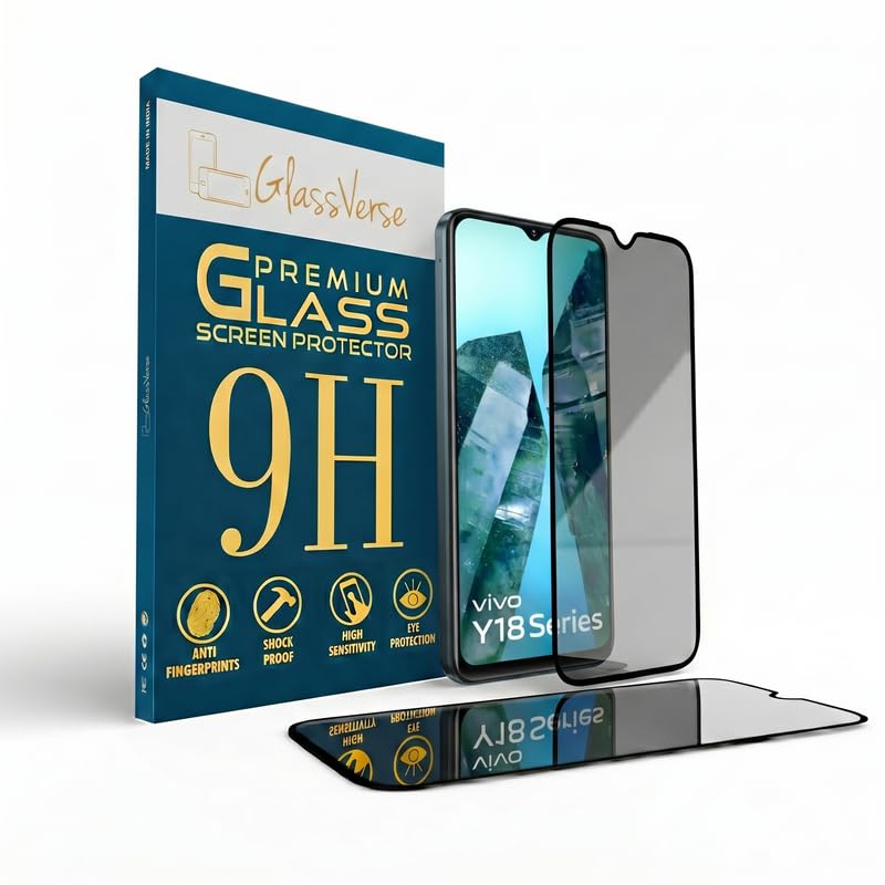Image of GlassVerse Privacy Tempered Glass for Vivo Y18e | Anti Spy Screen Protector, 9H Hardness, Edge to Edge, Case Friendly, Hassle-less Installation Kit Included. (Pack of 1)